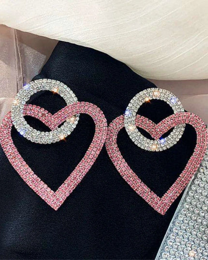 Vibrant Heart-Shaped Crystal Drop Earrings - Dazzling Rhinestone Statement Jewelry for Women with Bold Oversized Charm