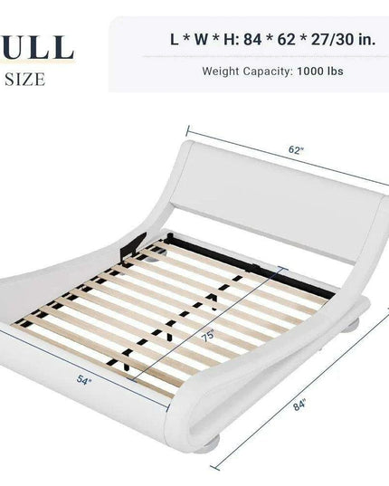 Chic White PU Leather Full-Size Bed Frame with Adjustable Sleigh Headboard for Ultimate Comfort