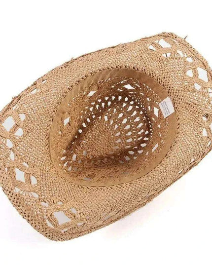 Hand Woven Wide Brim Straw Cowboy Hat for Summer Outdoor Sun Protection