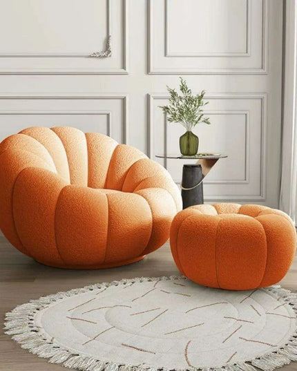 Transformative Rotating Pumpkin Plush Lounge Chair - Chic Seating Solution for Contemporary Interiors