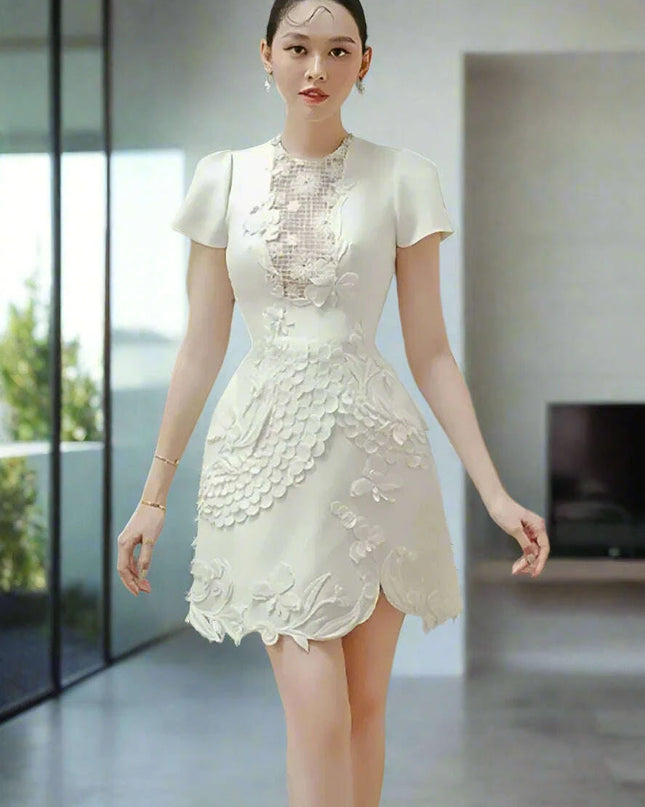 A-line Dress with 3D Floral Accents for Women's Evening