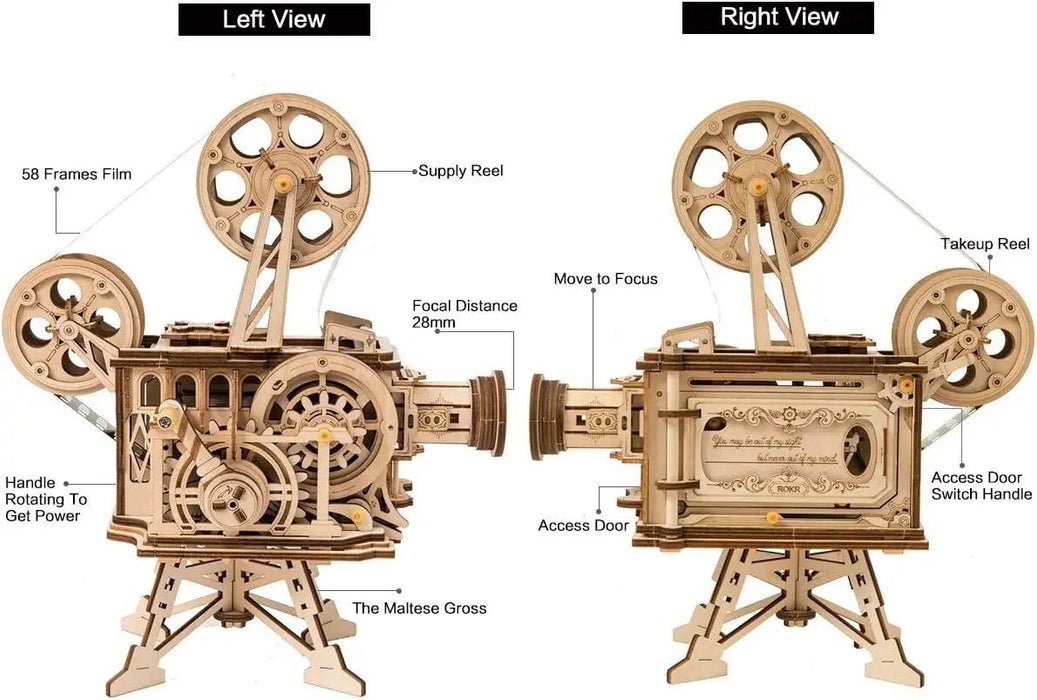 Vintage 3D Wooden Film Projector Puzzle Kit - Robotime ROKR Vitascope LK601