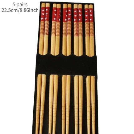 Chic Bamboo Chopstick Collection - 5 Pairs with Non-Slip Design