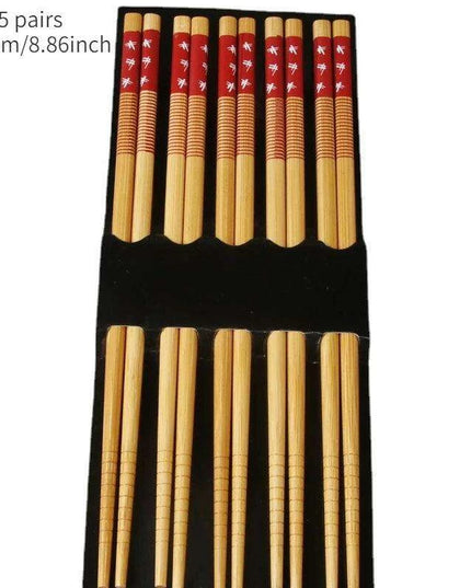 Chic Bamboo Chopstick Collection - 5 Pairs with Non-Slip Design