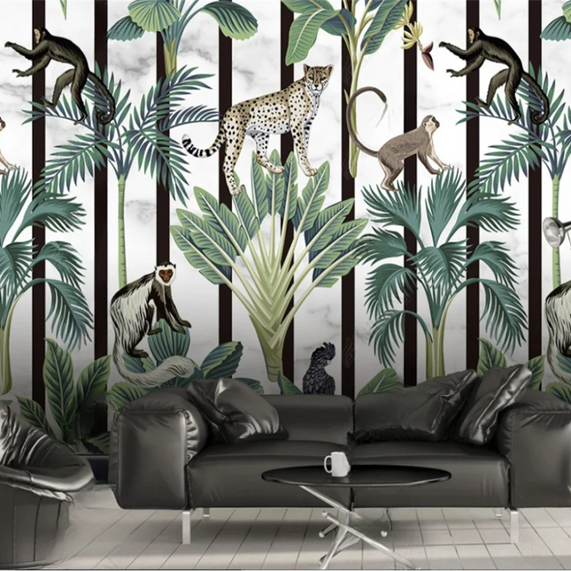 Hand-Painted Tropical Rainforest Animal Mural Wallpaper | 7 Finishes