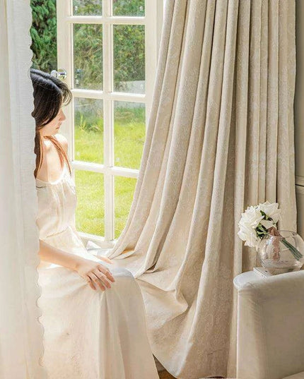Elegant French Cream Apricot Chenille Blackout Drapes for Timeless Home Elegance