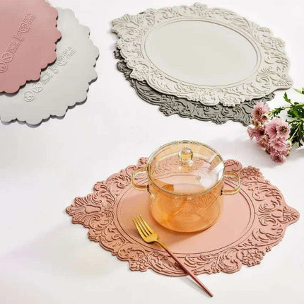 Elegant Embossed Flower Silicone Placemats - Enhance Your Dining Experience
