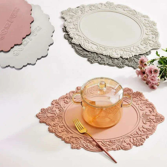 Elegant Embossed Flower Silicone Placemats - Enhance Your Dining Experience
