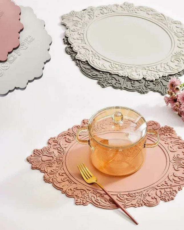 Elegant Embossed Flower Silicone Placemats - Enhance Your Dining Experience
