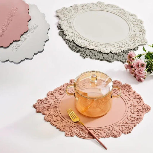 Elegant Embossed Flower Silicone Placemats - Enhance Your Dining Experience
