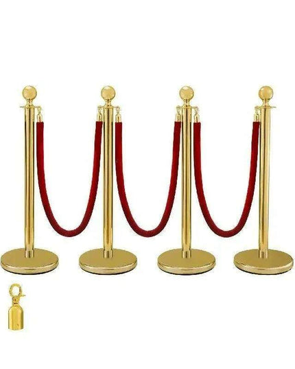 Elegant Gold Stainless Steel Stanchion Set with Red Velvet Rope & Secure Base for Event Management