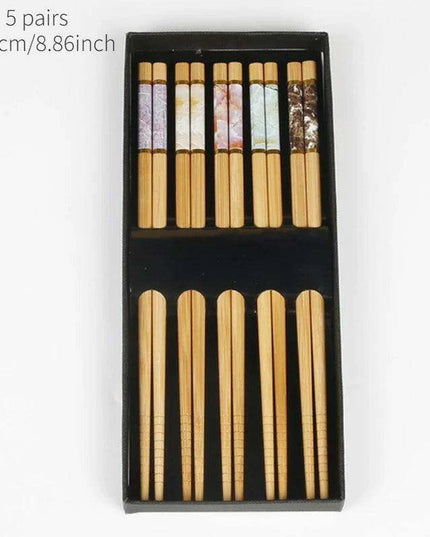 Chic Bamboo Chopstick Collection - 5 Pairs with Non-Slip Design