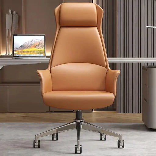 Luxurious Ergonomic Leather Office Chair with Swivel Function and Reclining Feature