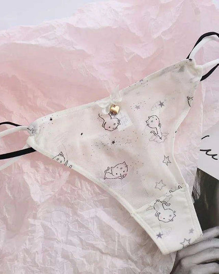 Charming Women's Sheer T-Back Thongs with Playful Strawberry and Cherry Print - Low-Waisted Seamless Sexy Underwear