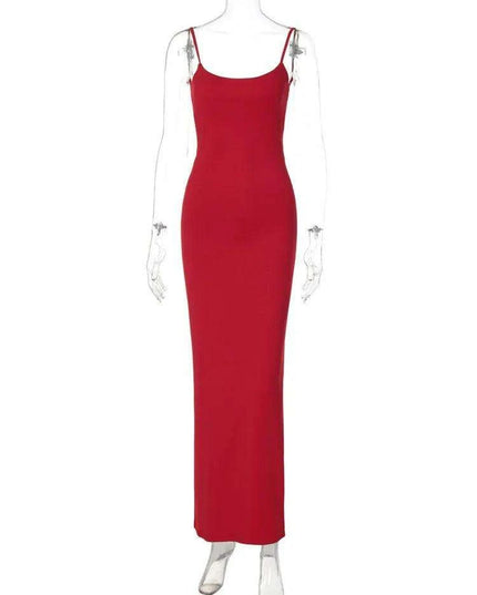 Backless Lace-Up Bodycon Maxi Dress with Spaghetti Straps - Ideal for Night Out and Special Events