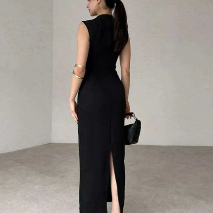 Fall Bodycon Tank Dress with Pockets - Elegant Split Design for Women