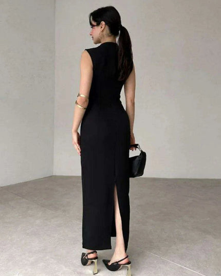 Fall Bodycon Tank Dress with Pockets - Elegant Split Design for Women