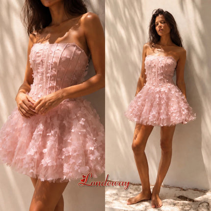 Londeway Strapless 3D Petal A-Line Mini Dress — Custom Fit for Homecoming, Prom & Cocktail