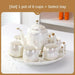 Sophisticated Pearl Ceramic Tea and Beverage Serving Collection with Coffee Pot and Cups
