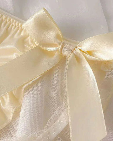 Charming Princess-Inspired Satin Lace Bow Women's Panties - Soft Ruffled Mesh Underwear for All-Day Comfort