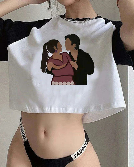Gothic Y2K Vampire Diaries Inspired Crop Top - Edgy Streetwear for Trendsetting Girls