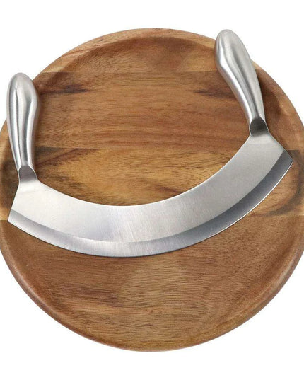 Acacia Wood Culinary Prep Set with Premium Stainless Steel Mezzaluna Chopper