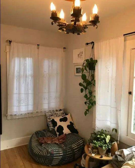 Cotton Kitchen Curtain with Hollow Design and Fun Tassel Trim - 01 panel