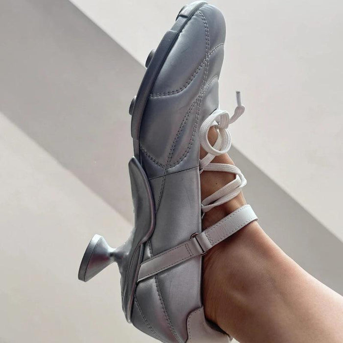 Sophisticated Lace-Up High Heel Ballet Flats for Women in Trendy Solid Shades