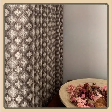 French Retro Yarn-Dyed Cotton Curtains with Tulle - Custom Size, Medieval Style