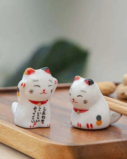 Charming Maneki Neko Ceramic Chopsticks Rest - Infuse Your Dining Experience with Japanese Good Fortune