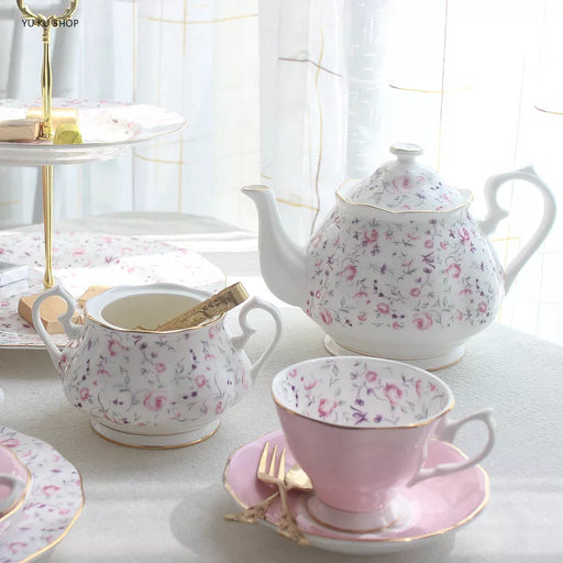English Afternoon Tea Collection: Exquisite Bone China Cups and Ceramic Plates Set