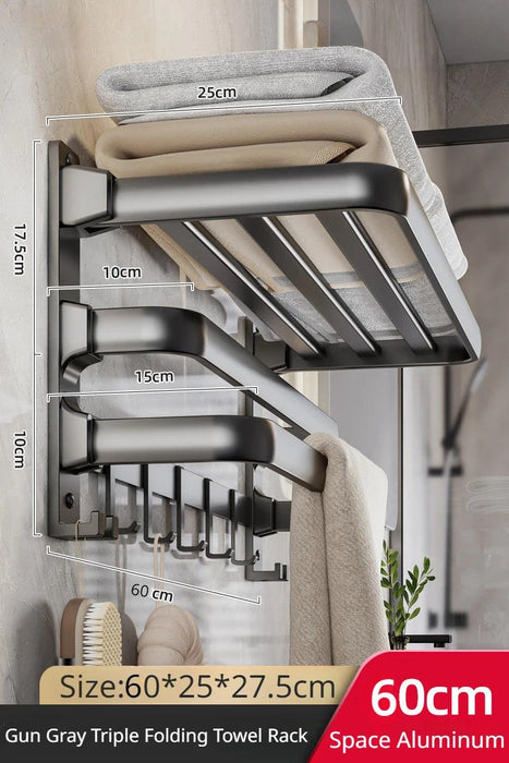 Modern Gunmetal Gray Space Aluminum Triple Fold Towel Rack
