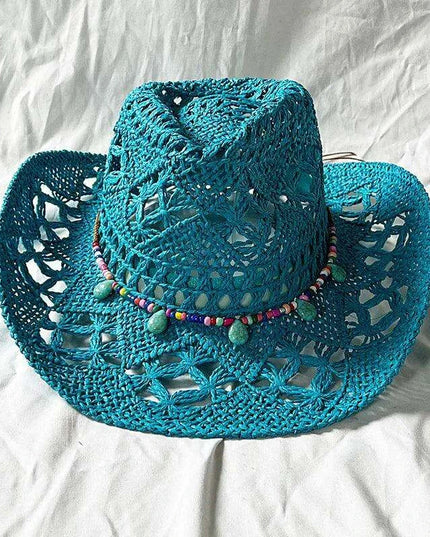 Rose Red Cowboy Straw Hat - Adjustable Wide Brim Sun Hat for All Seasons