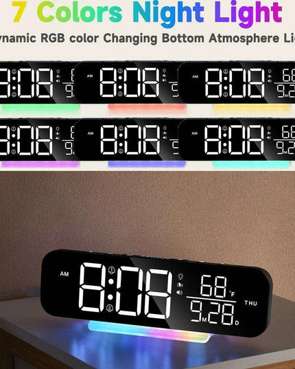 Vibrant Wake-Up Alarm Clock with Bed Shaker for Deep Sleepers and Color-Changing LED Night Light