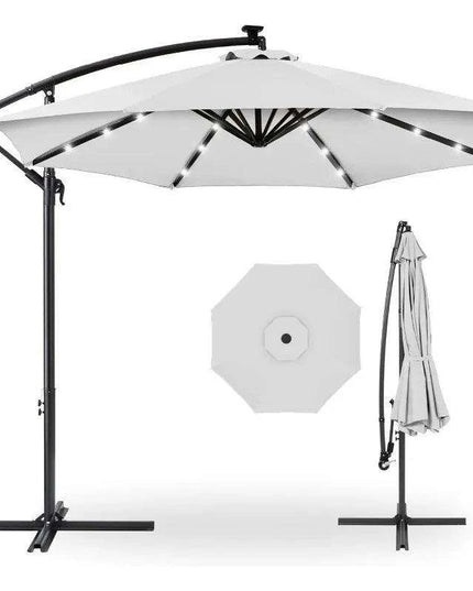 Solar-Powered 10ft LED Hanging Market Umbrella for Outdoor Spaces
