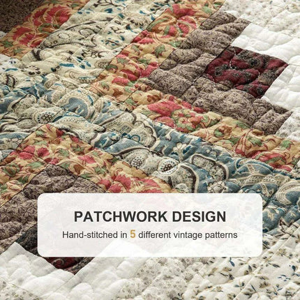 Reversible Floral and Plaid Quilt Set for California King - 100% Cotton Bedspread with Pillow Covers, Easy Care