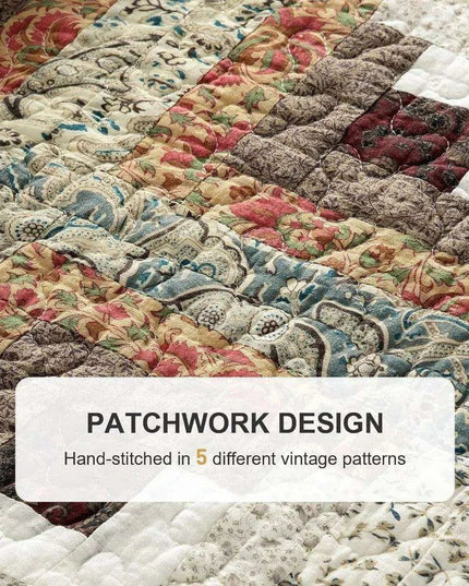 Reversible Floral and Plaid Quilt Set for California King - 100% Cotton Bedspread with Pillow Covers, Easy Care