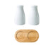 Ceramic Salt and Pepper Shaker Set with Bamboo Tray in Farmhouse Style