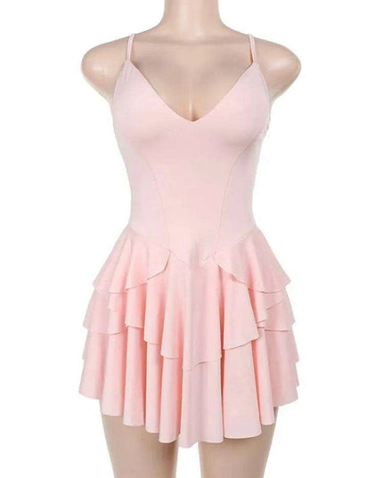 Elegant Backless Ruffled V Neck Summer Mini Dress for Women - Ideal for Parties and Gatherings