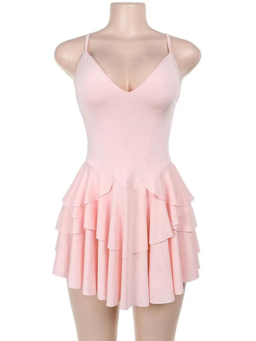 Elegant Backless Ruffled V Neck Summer Mini Dress for Women - Ideal for Parties and Gatherings