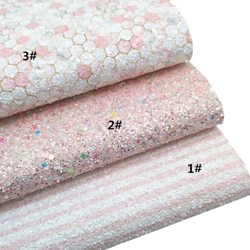 Pink Sparkling Leather Sheets - DIY Craft Material with Honeycomb and Heart Design