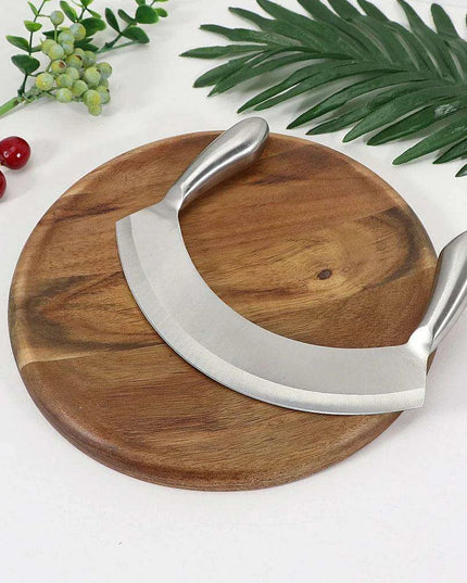 Acacia Wood Culinary Prep Set with Premium Stainless Steel Mezzaluna Chopper