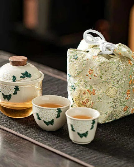 Portable Elegance: Travel-Friendly Chinese Kung Fu Tea Set with Glass Teapot and Cups