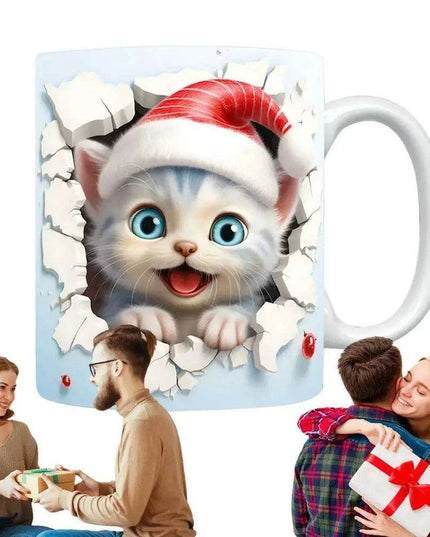 Charming 3D Cat Enthusiast's Ceramic Mug with Enchanting Feline Artwork and Peaceful Scenery