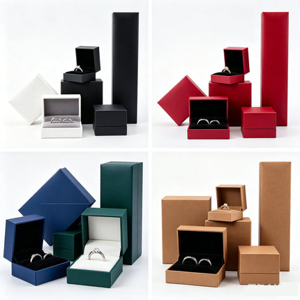 Leather-Covered Jewellery Gift Box — Ring, Pendant, Bangle & Chain Styles, 6 Colours
