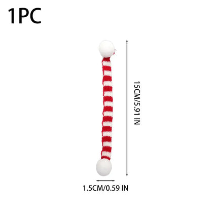 Mini Striped Knitted Christmas Scarves with Pom-Pom Ends, 15 cm