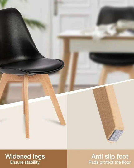 Set of 4 Modern Black PU Leather Dining Chairs with Stylish Beech Wood Legs - Ergonomic Comfort and Versatile Design