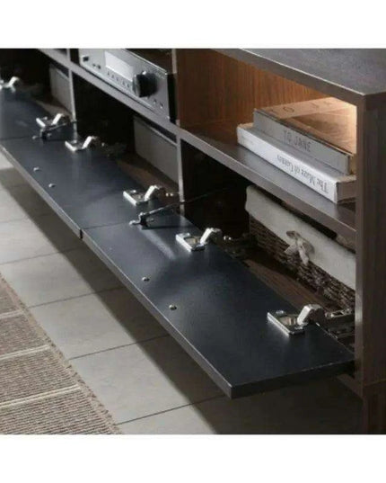 Walnut Modern Media Console - Sleek Entertainment Center with Ample Storage for Home and Office