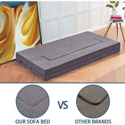 Grey Linen Memory Foam Convertible Sofa Bed: Twin Size Armchair Sleeper