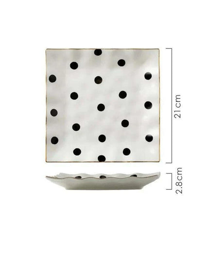 Elegant Gold-Trimmed Polka Dot Ceramic Dining Set for Sophisticated Entertaining